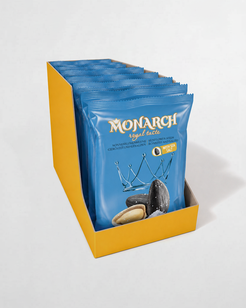Monarch™ Sonnenblumenkerne schwarz, gesalzen — ganzer Karton 10×200g (2 kg)