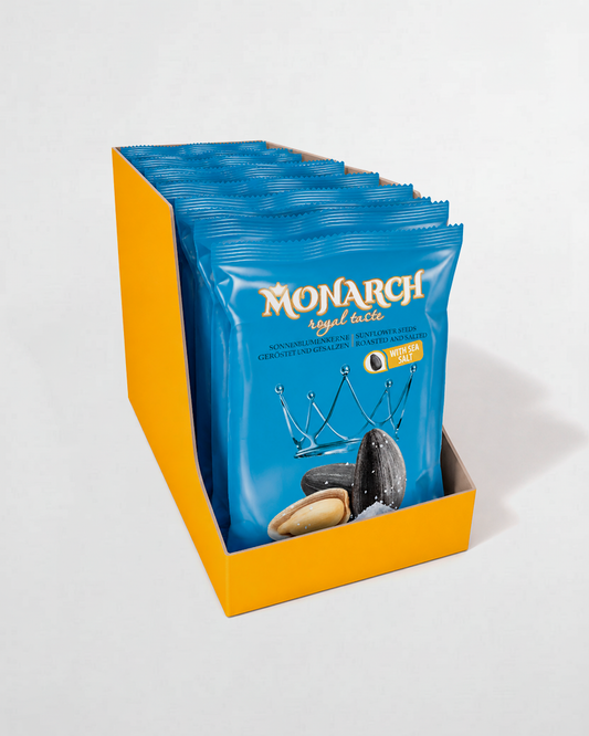 Monarch™ slunečnicová semínka černá, solená — celý karton 10×200g (2 kg)