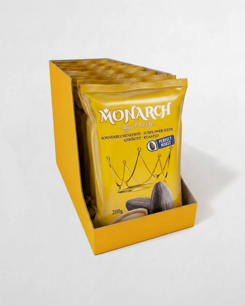 Monarch™ Sonnenblumenkerne schwarz, ungesalzen — ganzer Karton 10×200g (2 kg)
