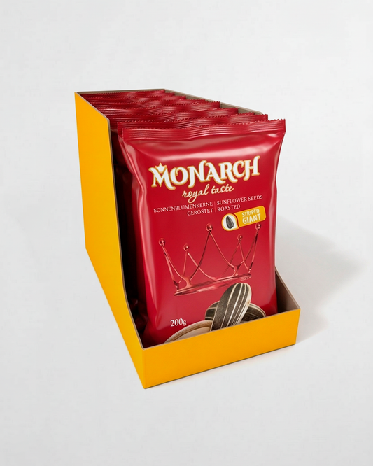 Monarch™ Pasiaste nasiona słonecznika, niesolone — cały karton 10×200g (2 kg)