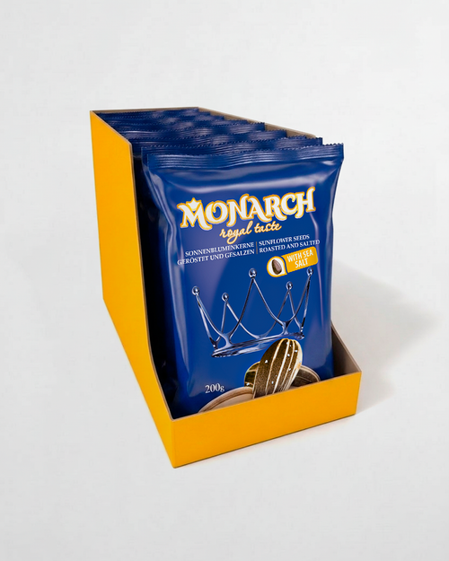 Monarch™ Sonnenblumenkerne gestreift, gesalzen — ganzer Karton 10×200g (2 kg)